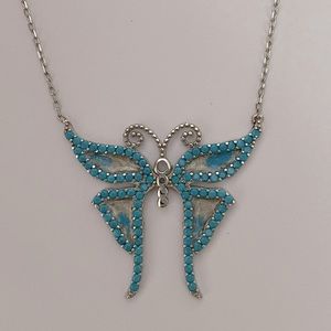 🦋925 Silver butterfly turquoise enamel necklace